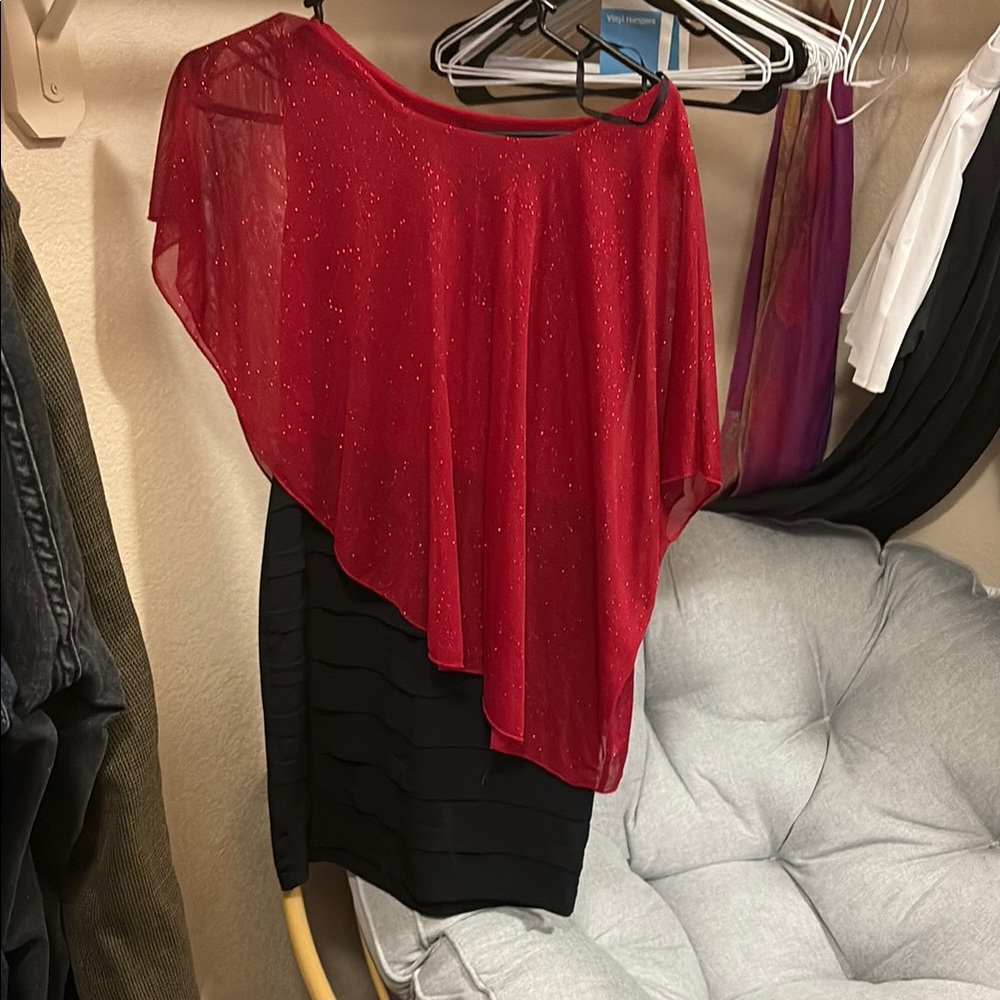 Enfocus Studio Red and Black Asymmetrical Dress